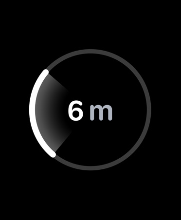 O recurso Busca Precisa, com um círculo de progresso branco, mostra a distância estimada até o iPhone perdido