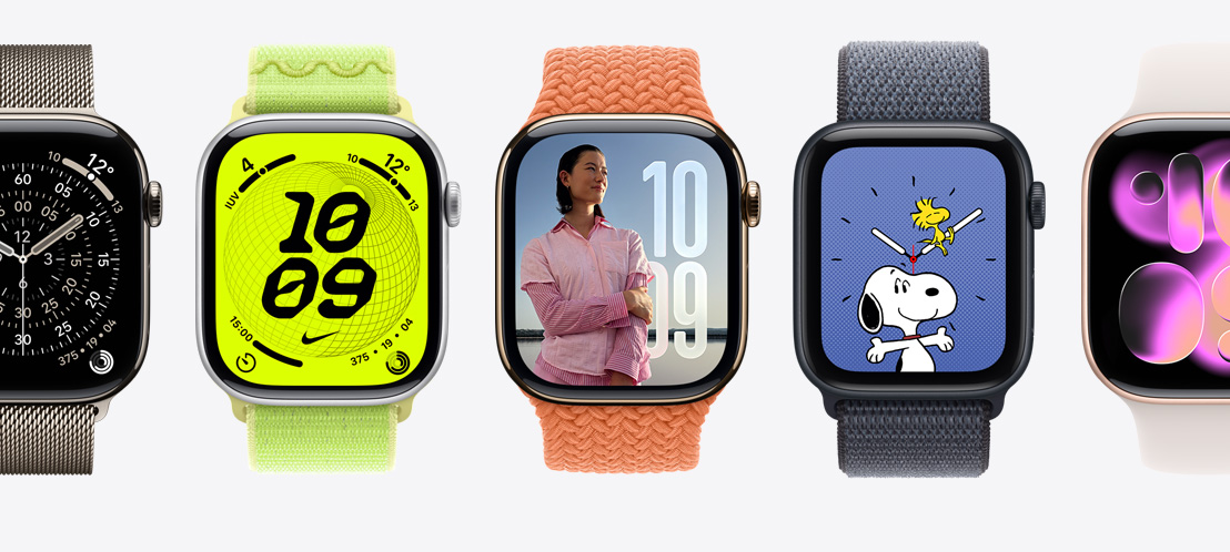 Mostradores do Apple Watch: Orientação, Nike, Fotos, Snoopy, Arte Responsiva