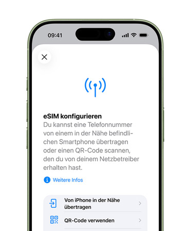 iPhone Air, Vorderseite, Feature Mobilfunk konfigurieren wird verwendet