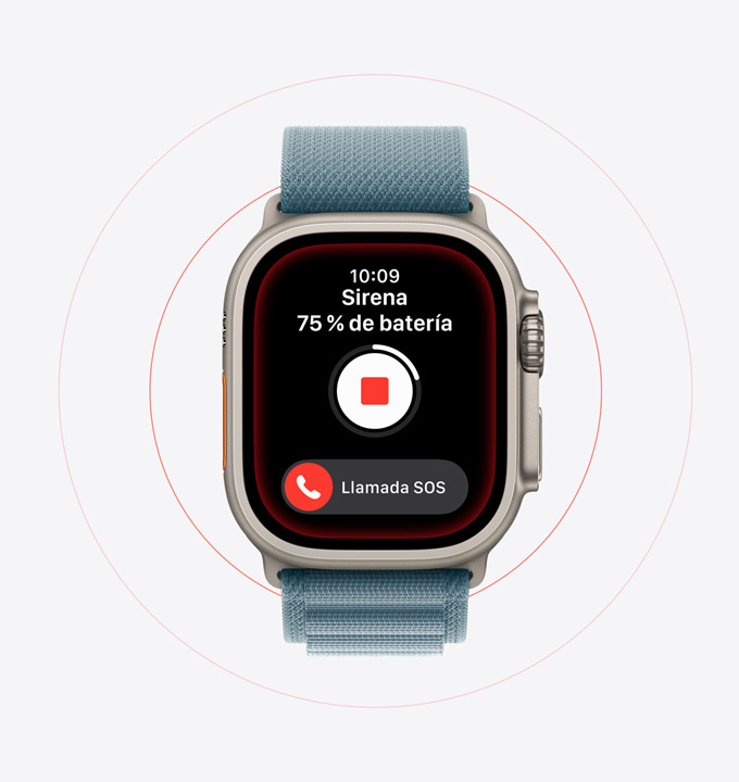 Apple Watch Ultra 3, caja de titanio, color natural, Sirena activada, botón para llamar a los servicios de emergencias