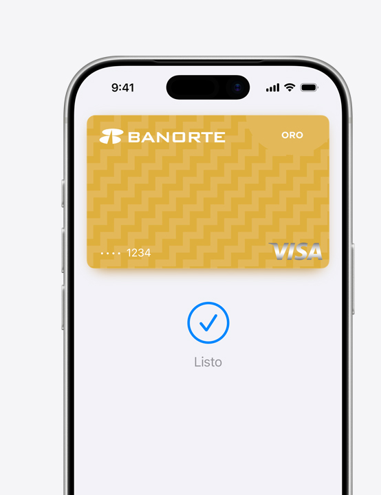 Pantalla de un iPhone, se ve una Visa siendo usada para pagar con Apple Pay