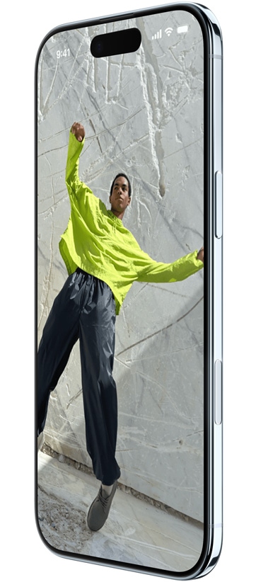 iPhone Air, вид спереду, вид збоку, демонстрація функції «Перемикач додатків»: Карти, Музика та Apple TV+