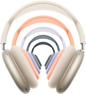 AirPods Max، سماعات رأس تغطي الأذنين، لون ليلكي، بطانة الأذنين، ذراعان قابلتان للتعديل، إطار محيط بالرأس