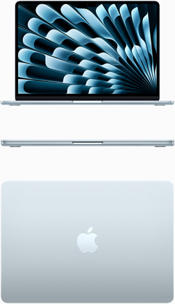 Front and top view of MacBook Air in Sky Blue color